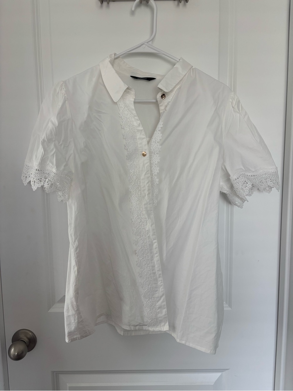 Amazon White Lace-Trim Button Down Blouse